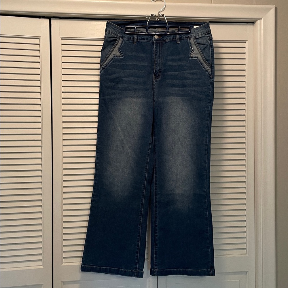 Dark Blue Flare & Wide Leg Jeans, 1XL